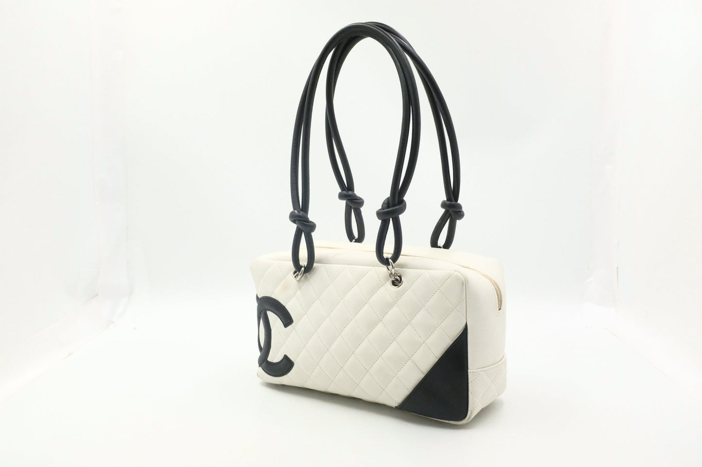Chanel Cambon Bowling Bag in White Matelassé Leather