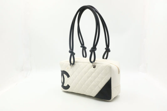 Chanel Cambon Bowling Bag in White Matelassé Leather