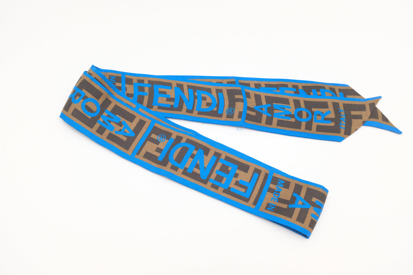 Fendi Amor Twilly in Blue and Brown Silk
