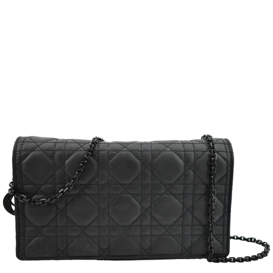 CHRISTIAN DIOR Lady Dior Cannage Leather Crossbody Chain wallet Black