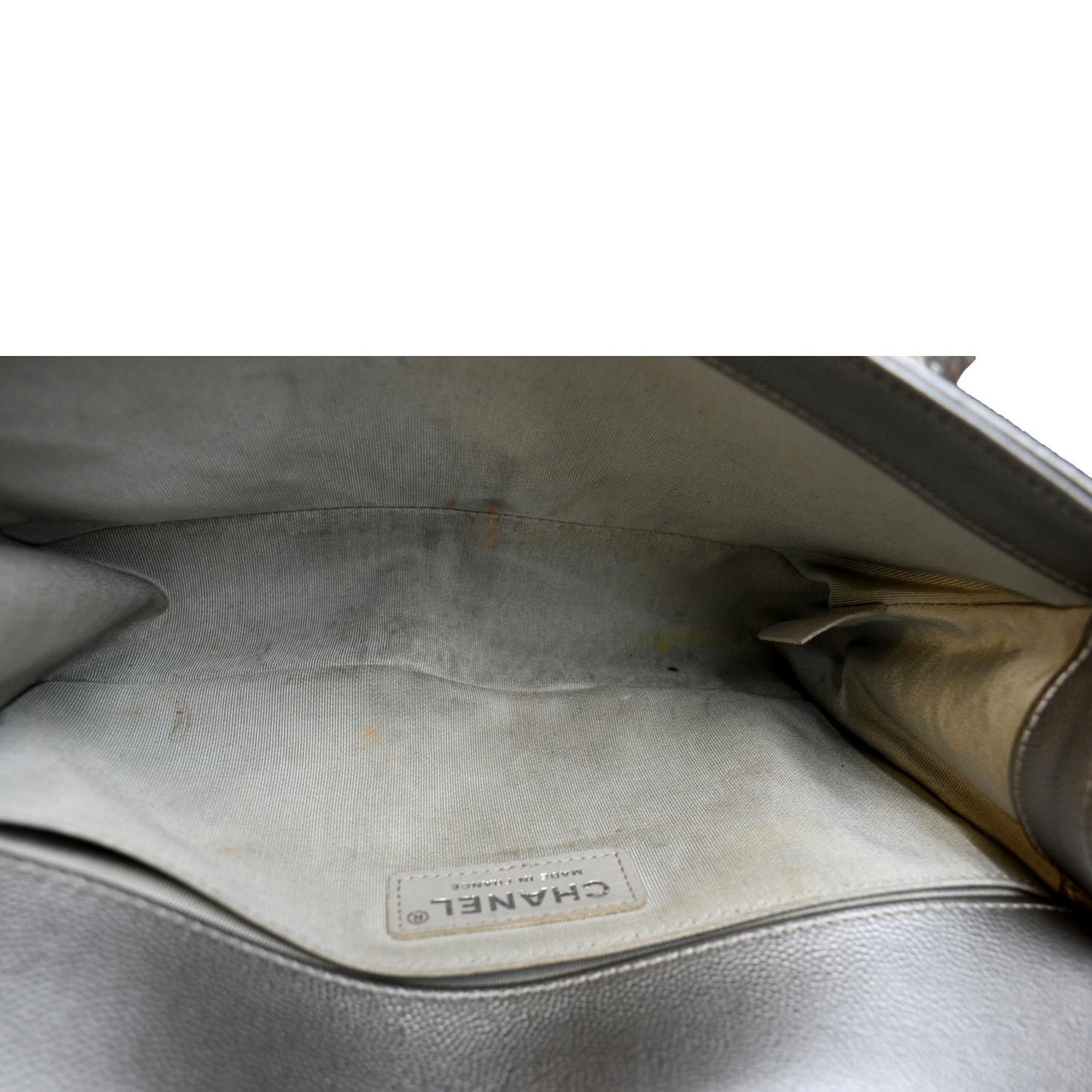 CHANEL Boy Flap Caviar Leather Crossbody Bag Grey