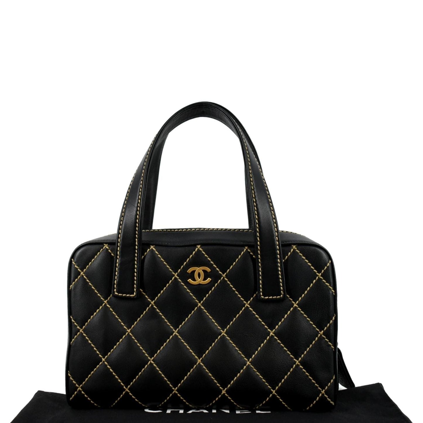 CHANEL CC Wild Stitch  Calfskin Leather Tote Bag Black