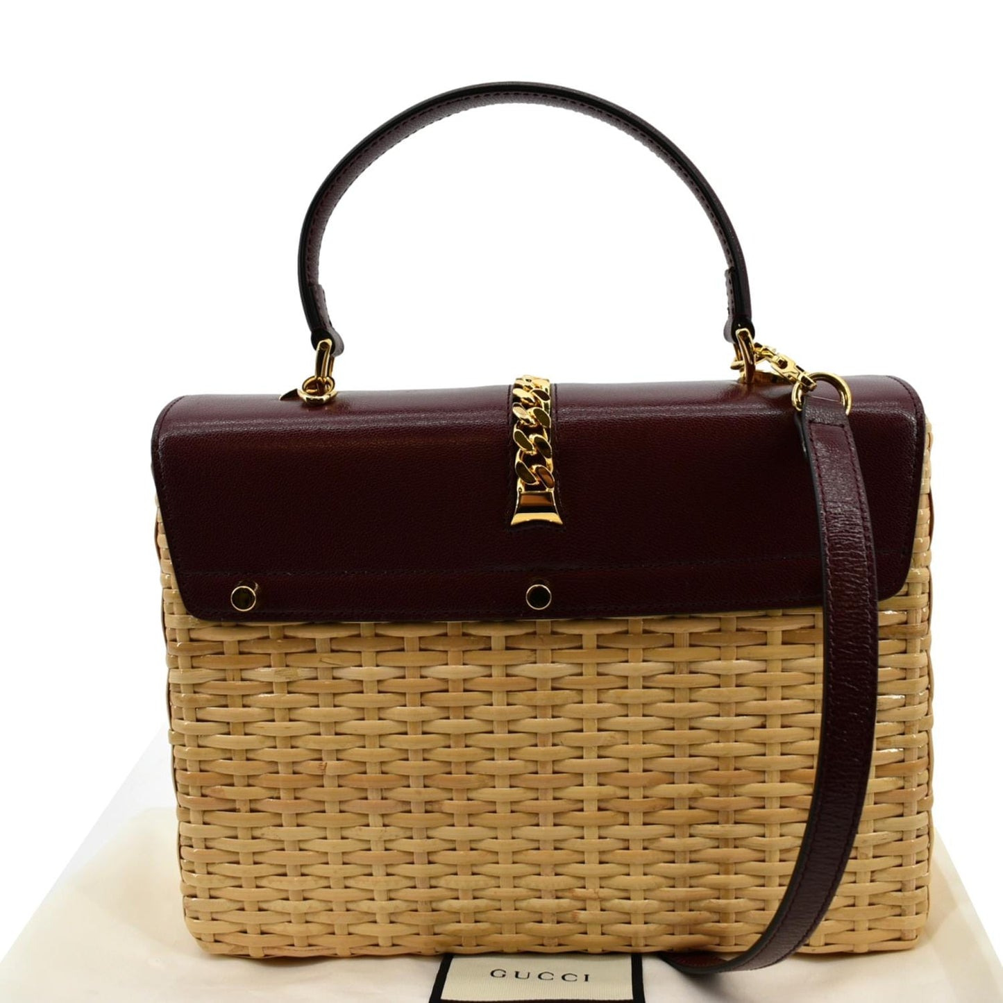 GUCCI Sylvie Wicker Leather Shoulder Bag Beige