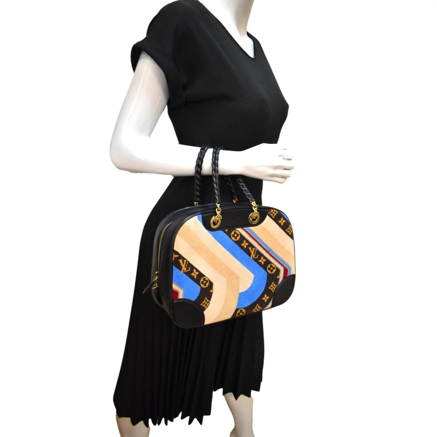 LOUIS VUITTON Bowling Vanity Tuffetage Fabric Monogram Satchel Bag Multicolor