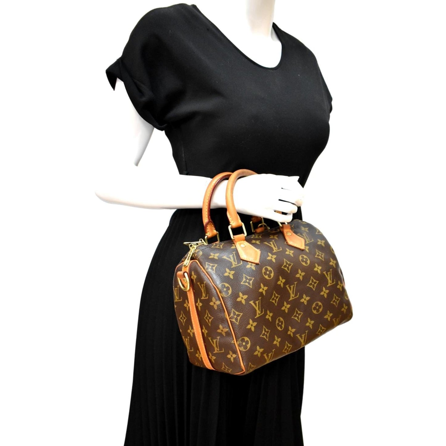 LOUIS VUITTON  25 Monogram Canvas Satchel Bag Brown