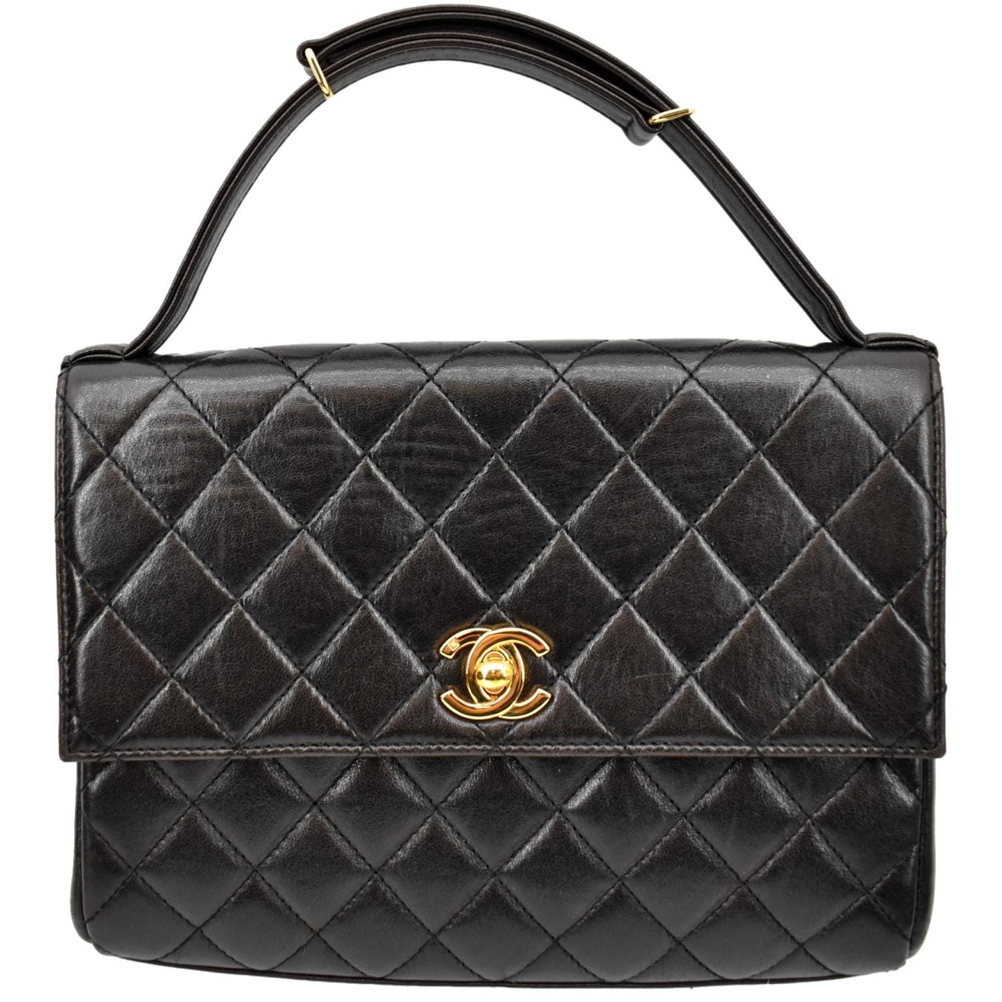 CHANEL  Flap Quilted Leather Top Handle Bag Black