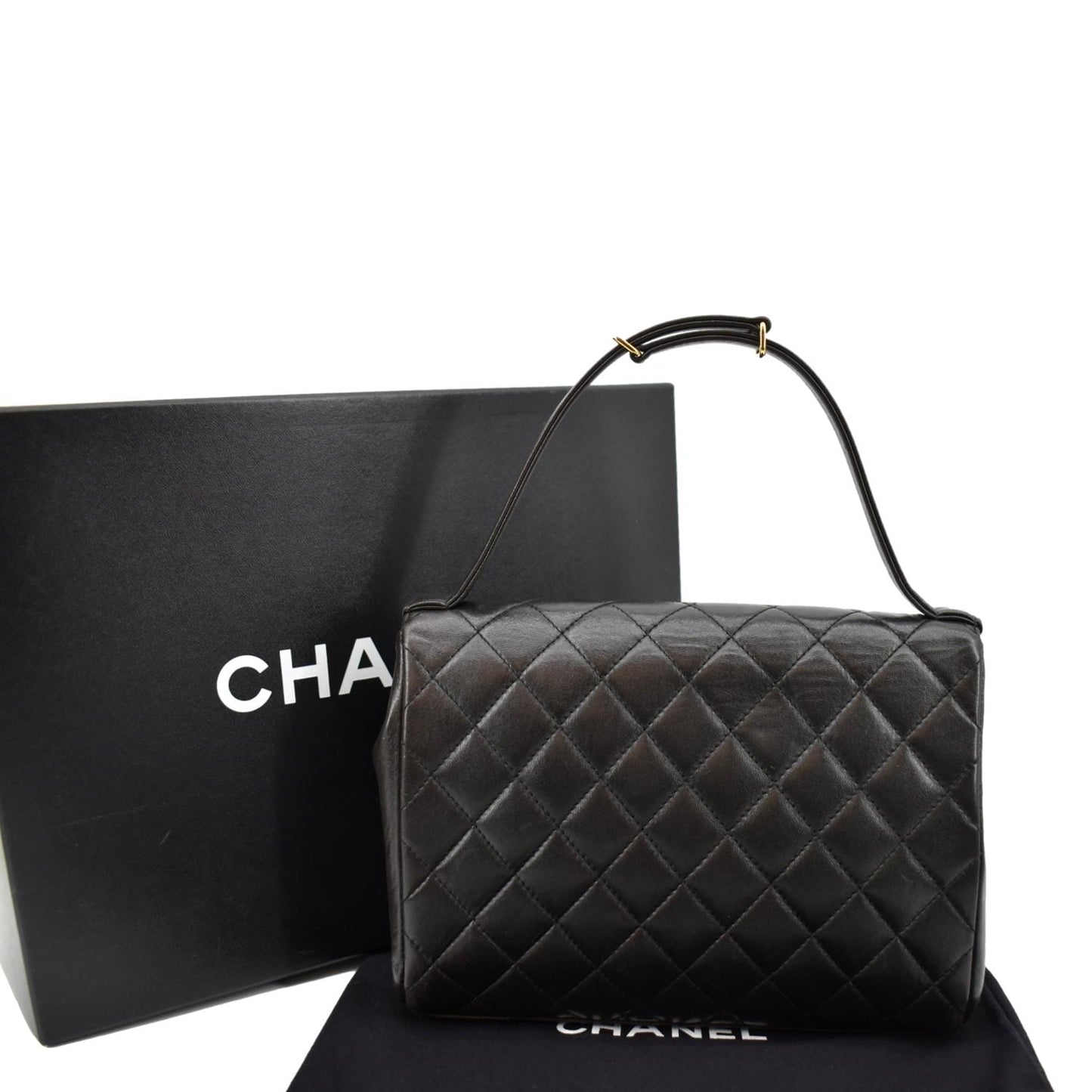 CHANEL  Flap Quilted Leather Top Handle Bag Black