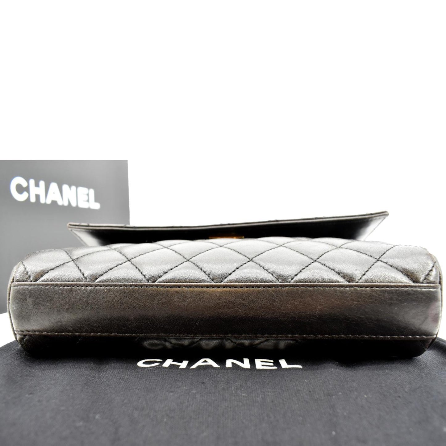 CHANEL  Flap Quilted Leather Top Handle Bag Black