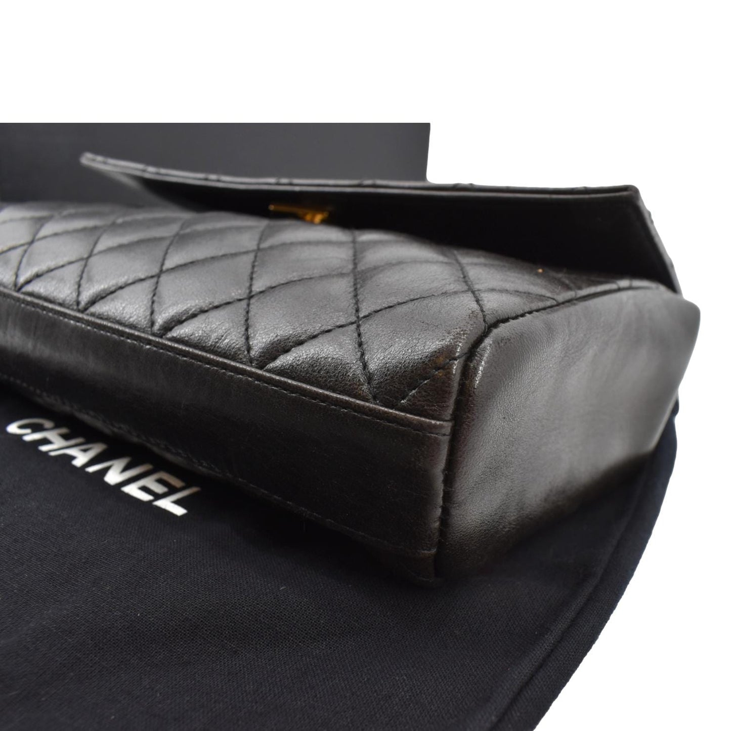 CHANEL  Flap Quilted Leather Top Handle Bag Black