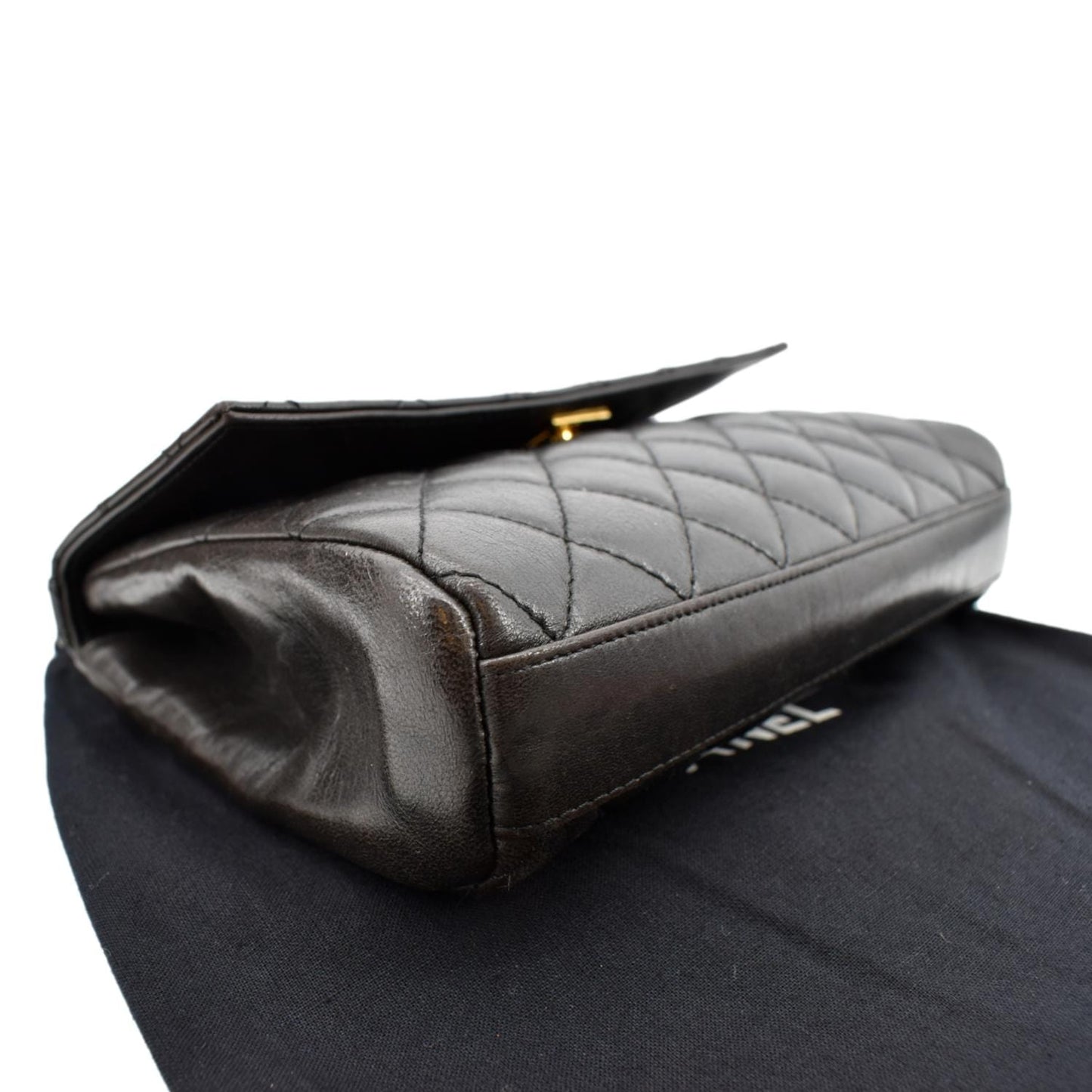 CHANEL  Flap Quilted Leather Top Handle Bag Black