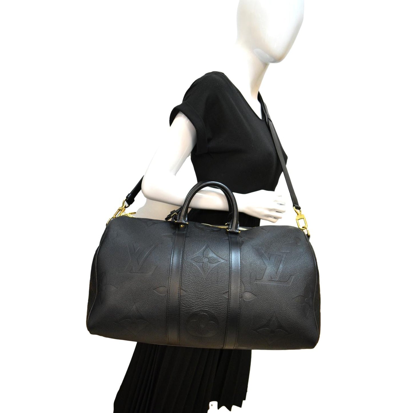 LOUIS VUITTON Keepall Bandouliere 45 Monogram Empreinte Giant Travel Bag Black
