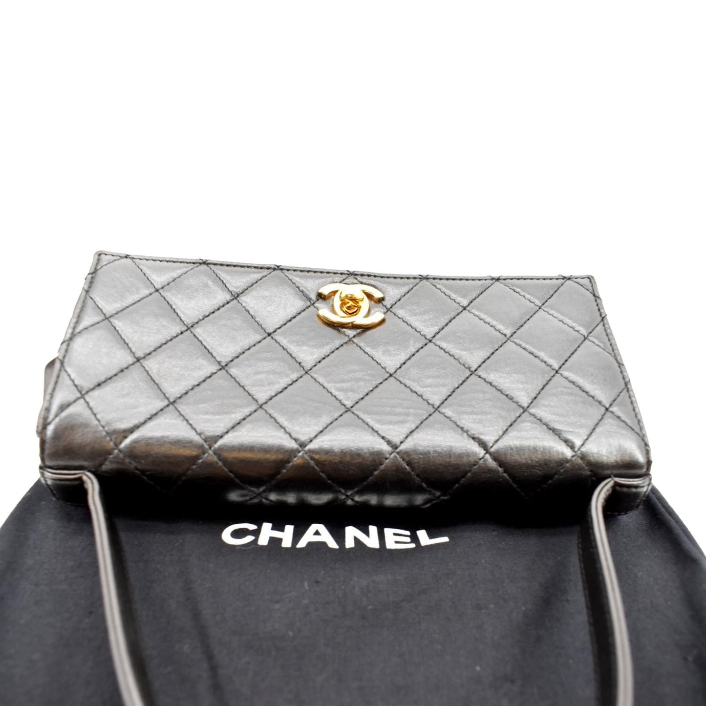 CHANEL  Flap Quilted Leather Top Handle Bag Black