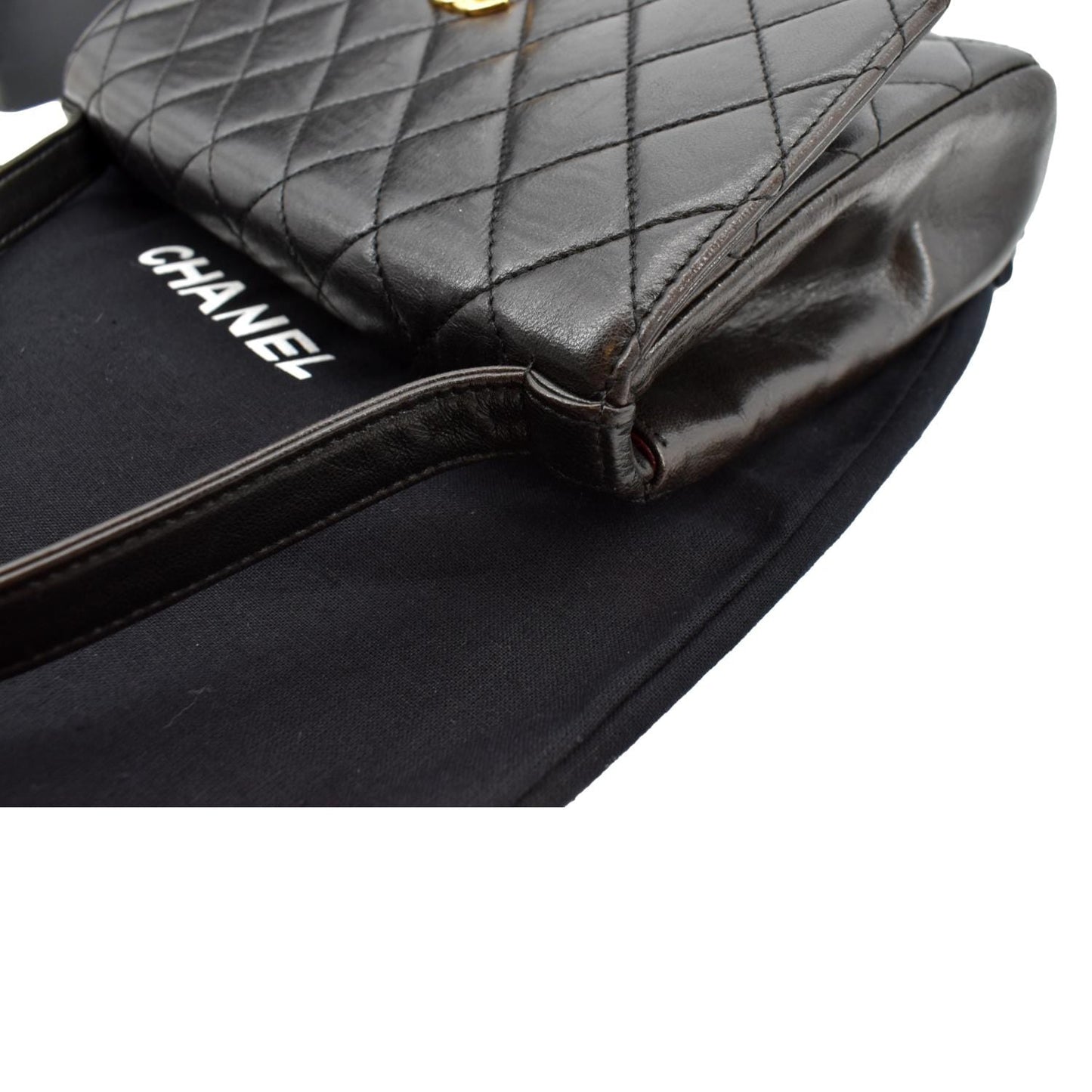 CHANEL  Flap Quilted Leather Top Handle Bag Black