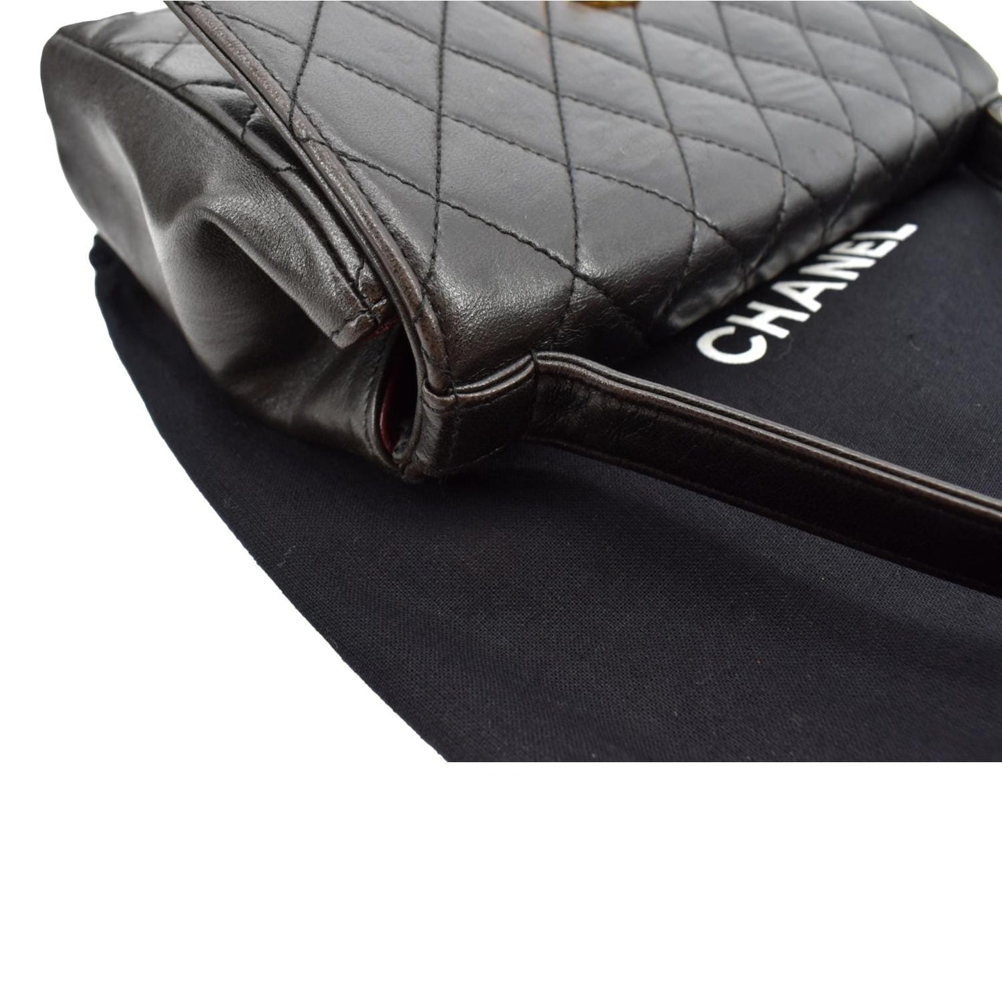 CHANEL  Flap Quilted Leather Top Handle Bag Black