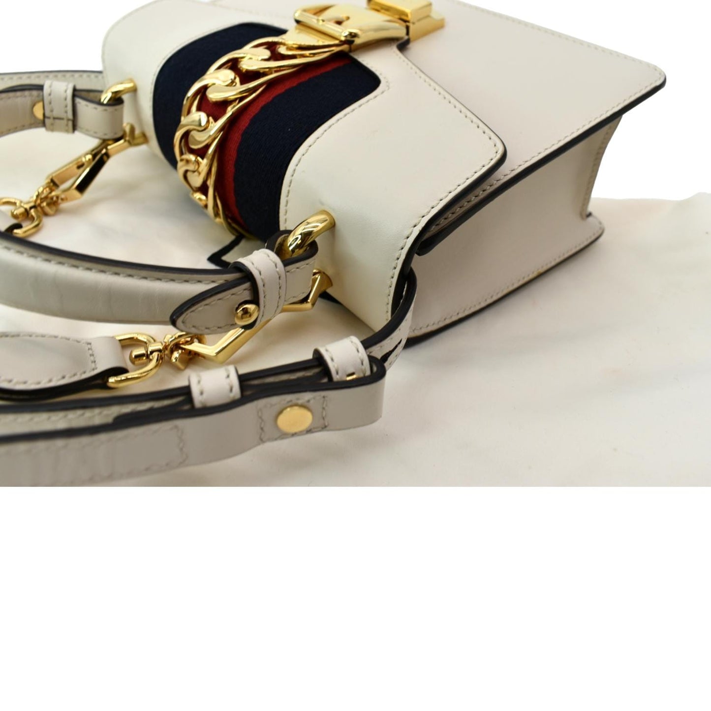 GUCCI Sylvie Mini Leather Top Handle Crossbody Bag White 470270