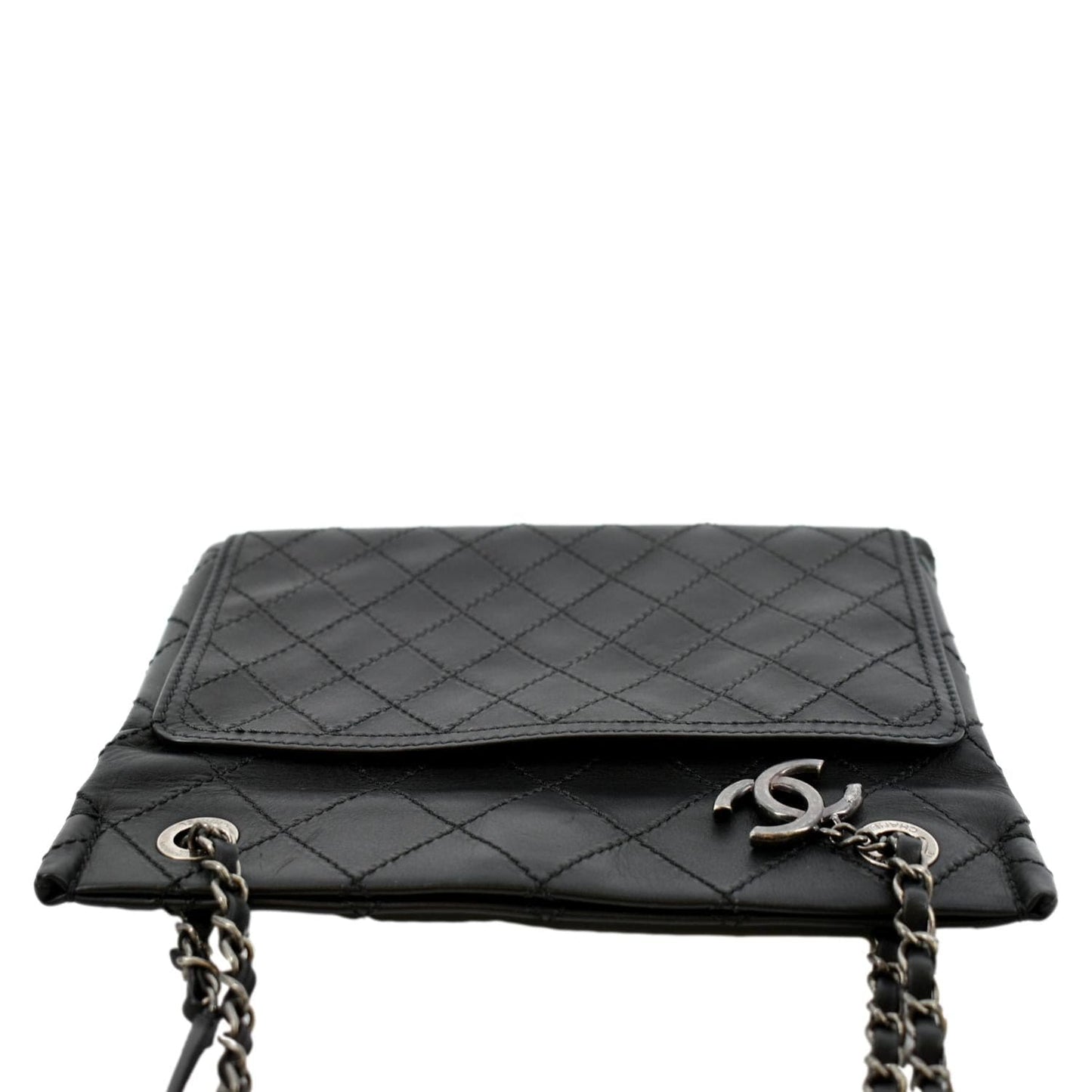 CHANEL Stitched CC Pocket Leather Shoulder Bag Black