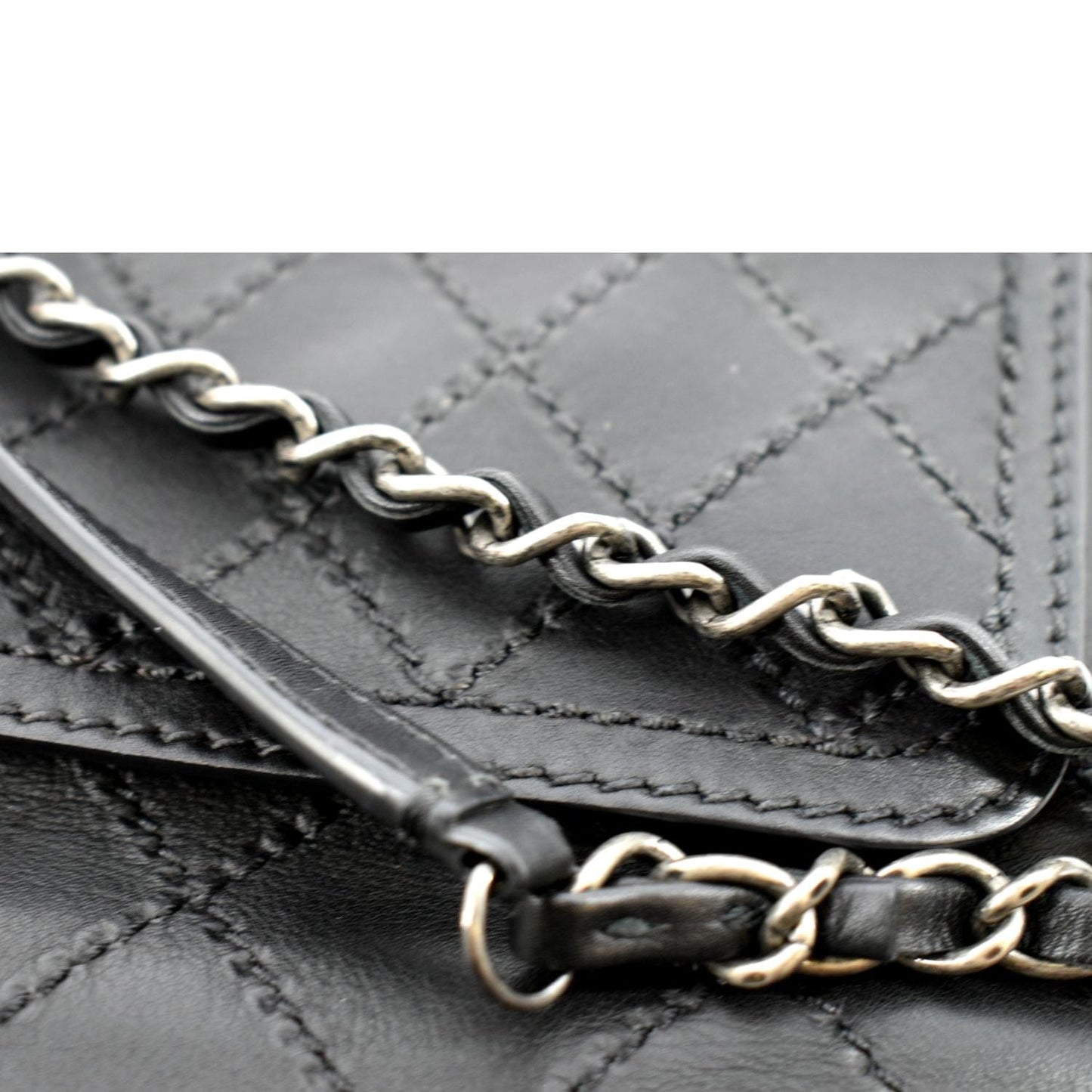 CHANEL Stitched CC Pocket Leather Shoulder Bag Black