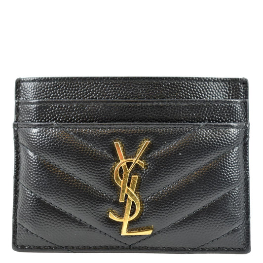 YVES SAINT LAURENT Monogram Grain Leather Card Case Black