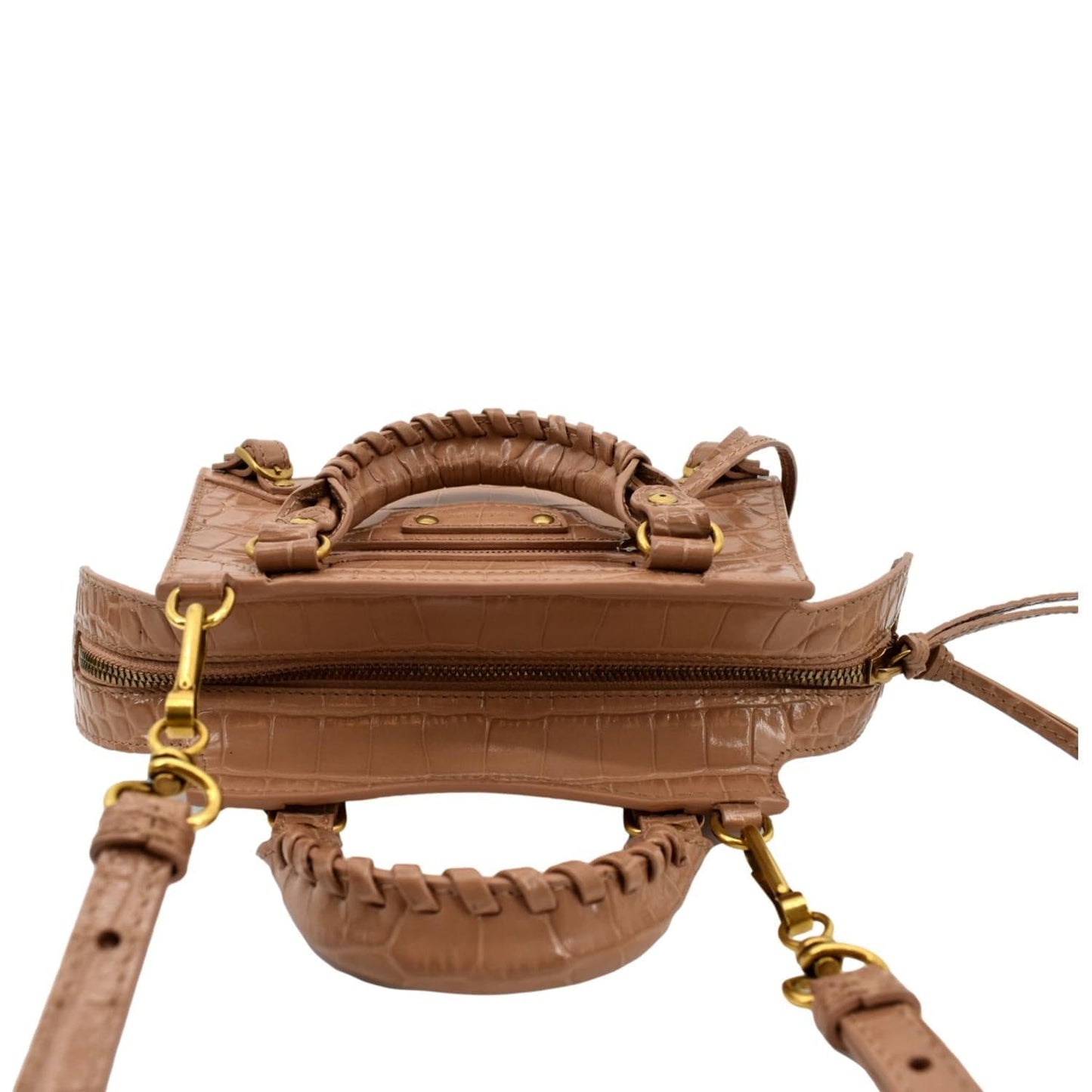 BALENCIAGA Neo Classic City Mini Croc Top Handle Shoulder Bag Brown