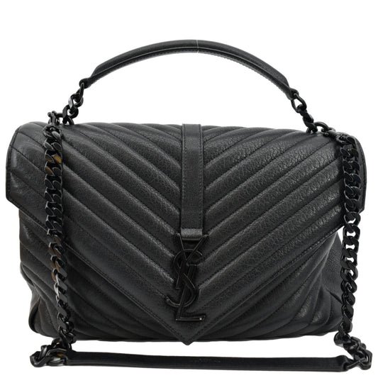 YVES SAINT LAURENT College Large Lambskin Leather Shoulder Chain Bag Black