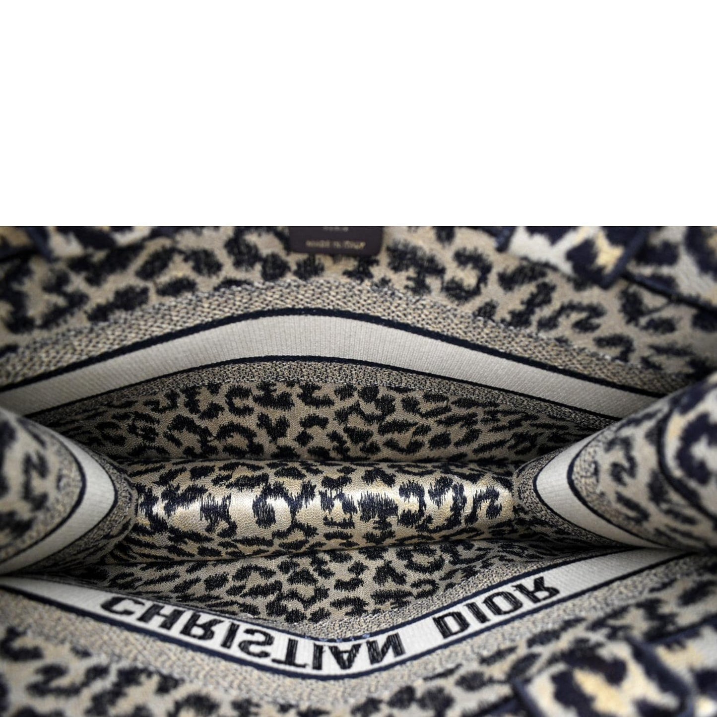 CHRISTIAN DIOR Leopard Medium Book Mizza Embroidered Tote Bag Beige