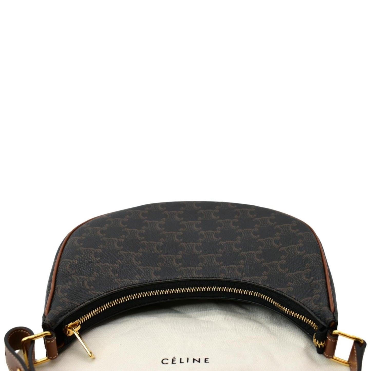 CELINE Ava Triomphe Canvas Calfskin Shoulder Bag Brown