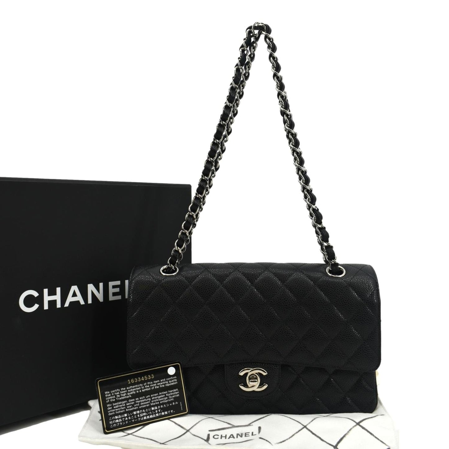 CHANEL Classic Double Flap Medium Leather Shoulder Bag Black