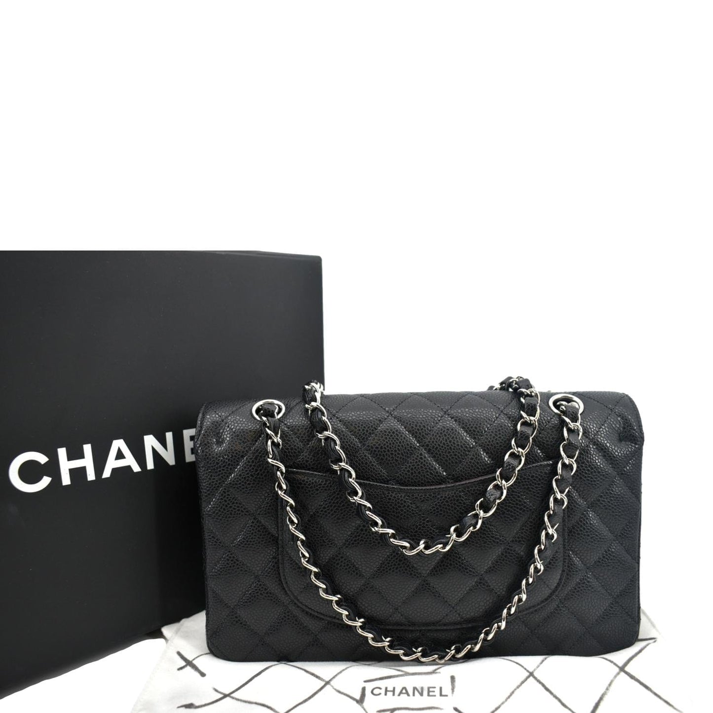 CHANEL Classic Double Flap Medium Leather Shoulder Bag Black