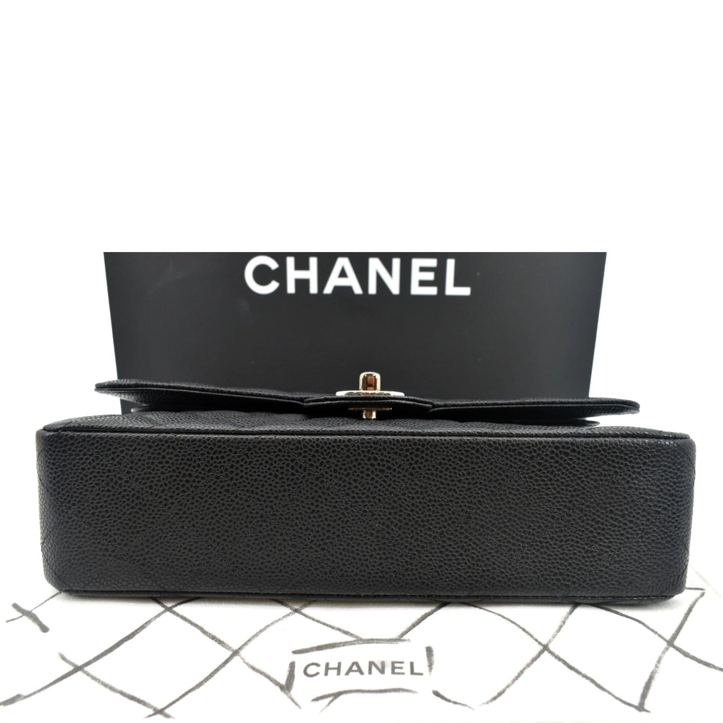 CHANEL Classic Double Flap Medium Leather Shoulder Bag Black