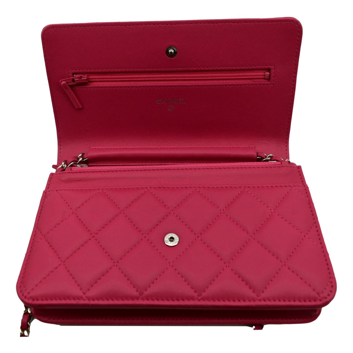 CHANEL WOC Quilted Leather Crossbody Wallet Fuchsia Pink