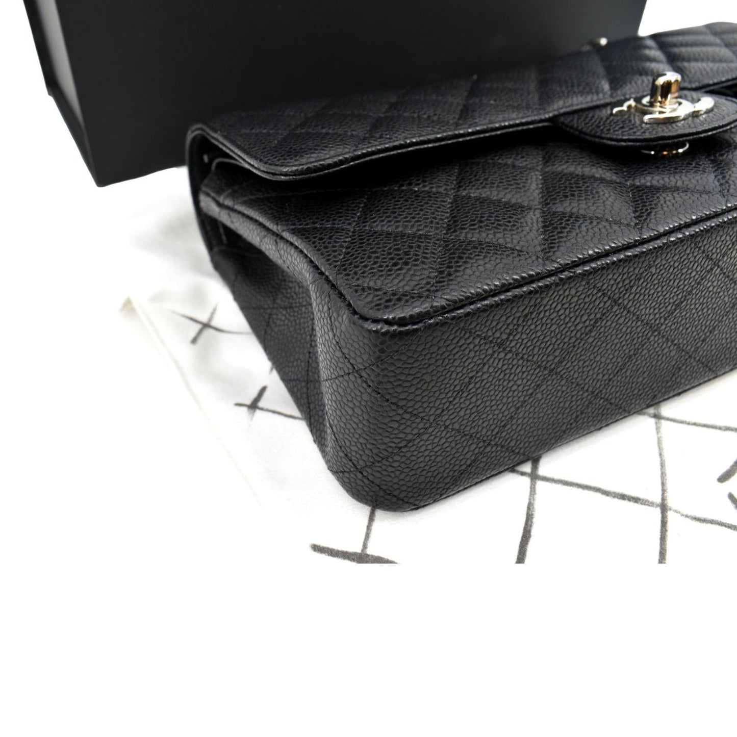CHANEL Classic Double Flap Medium Leather Shoulder Bag Black