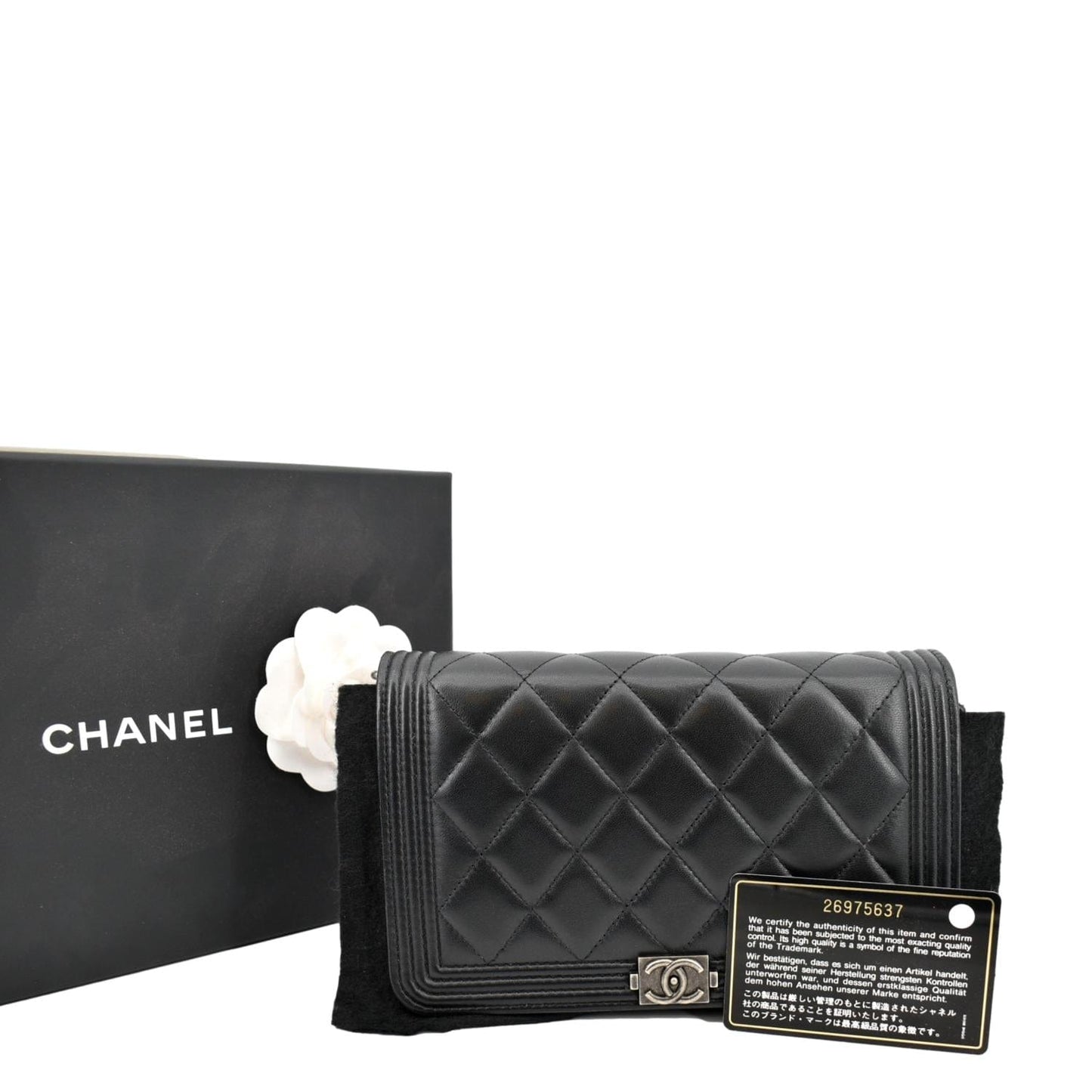 CHANEL Boy Woc Lambskin Leather Wallet On Chain Clutch Bag Black