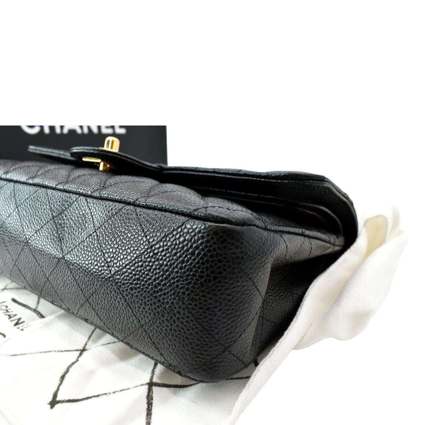 CHANEL Classic Double Flap Medium Caviar Leather Shoulder Bag Black