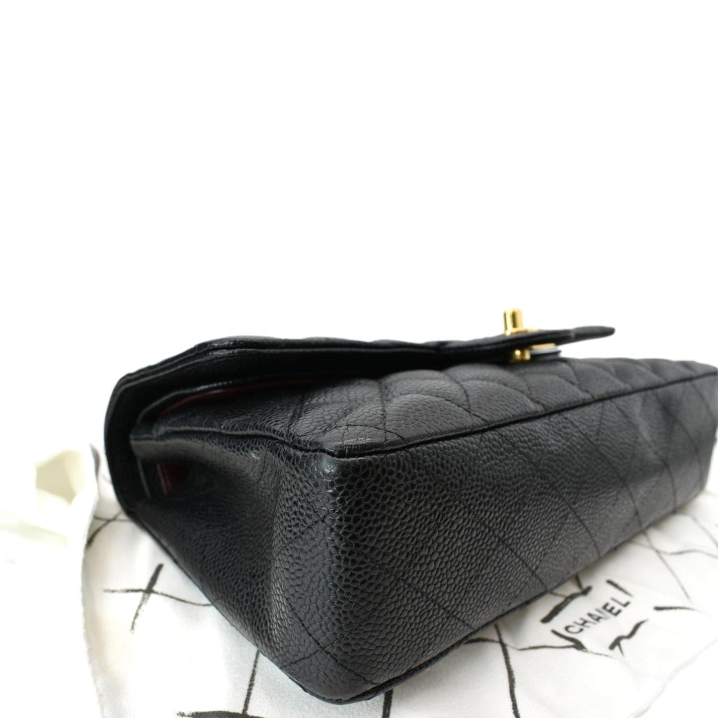 CHANEL Classic Double Flap Medium Caviar Leather Shoulder Bag Black