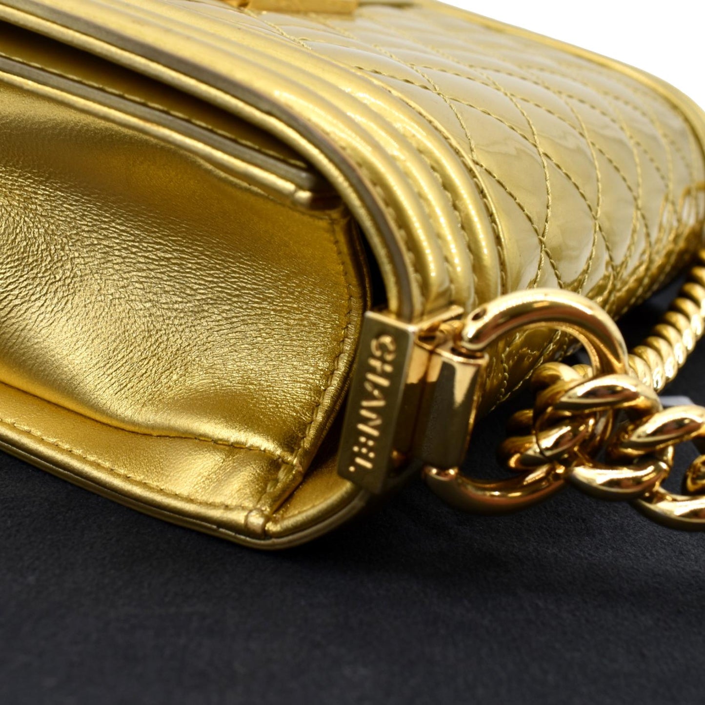 CHANEL Small Boy CC Chain Leather Shoulder Bag Metallic Gold