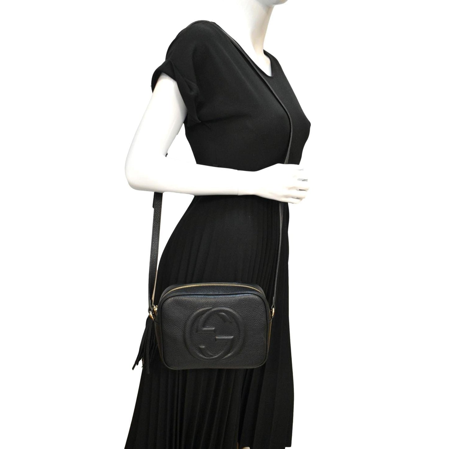 GUCCI Soho Disco Pebbled Leather Crossbody Bag Black 308364