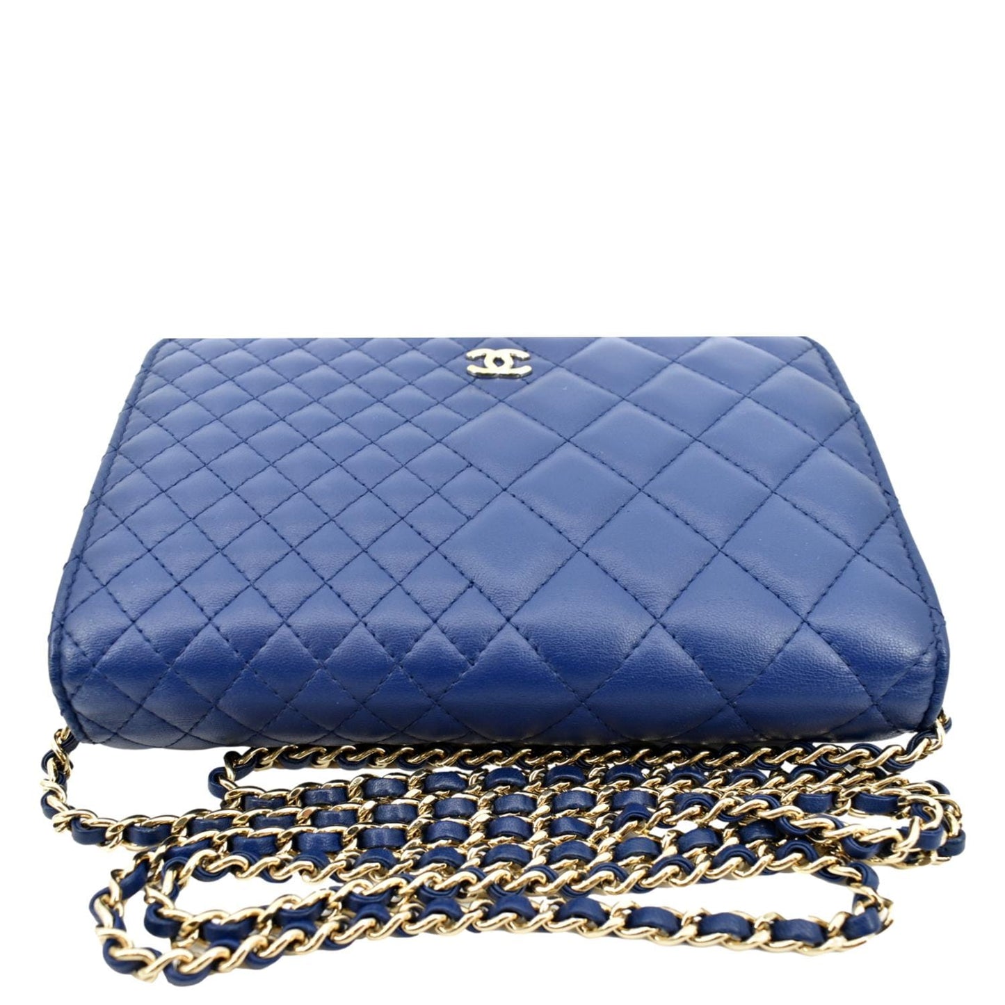 CHANEL Wallet On Chain Quilted Leather Crossbody Bag Blue