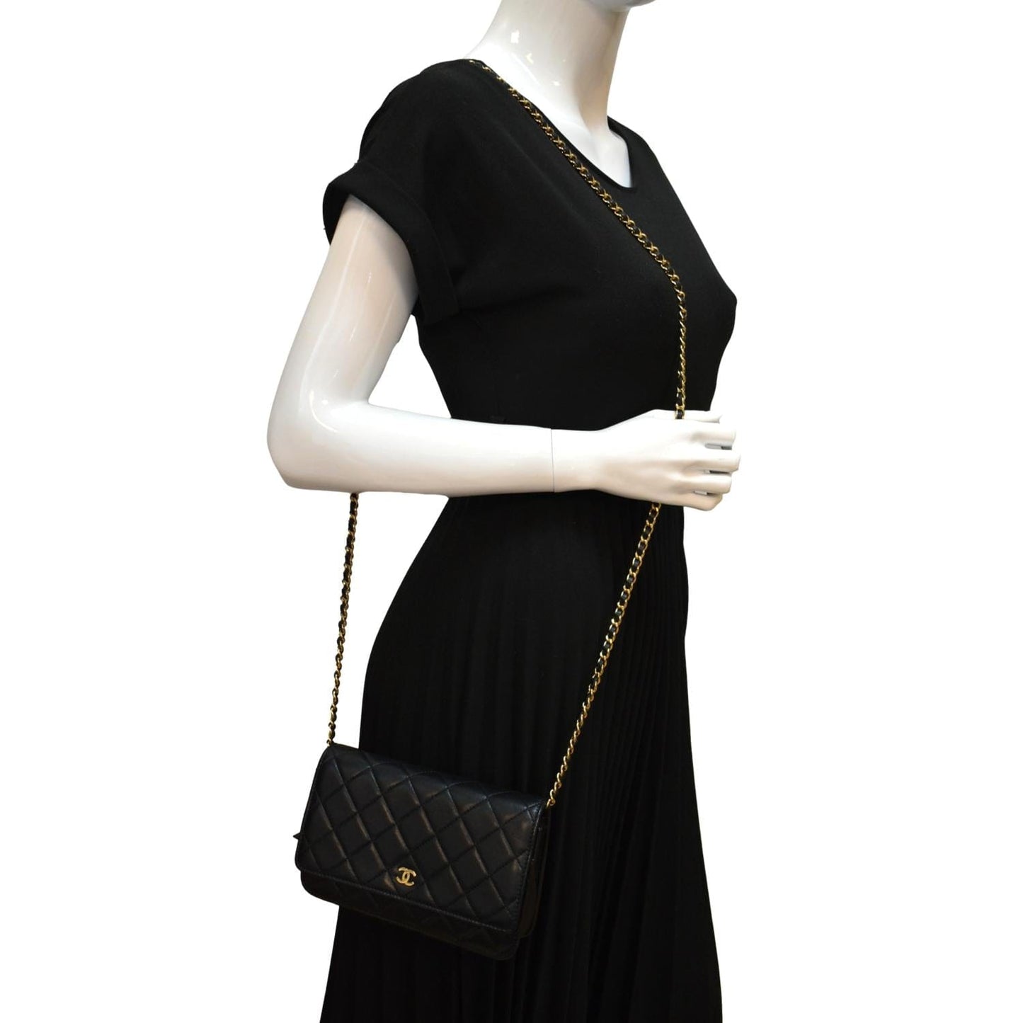 CHANEL CC WOC Calfskin Leather Wallet On Chain Crossbody Bag Black