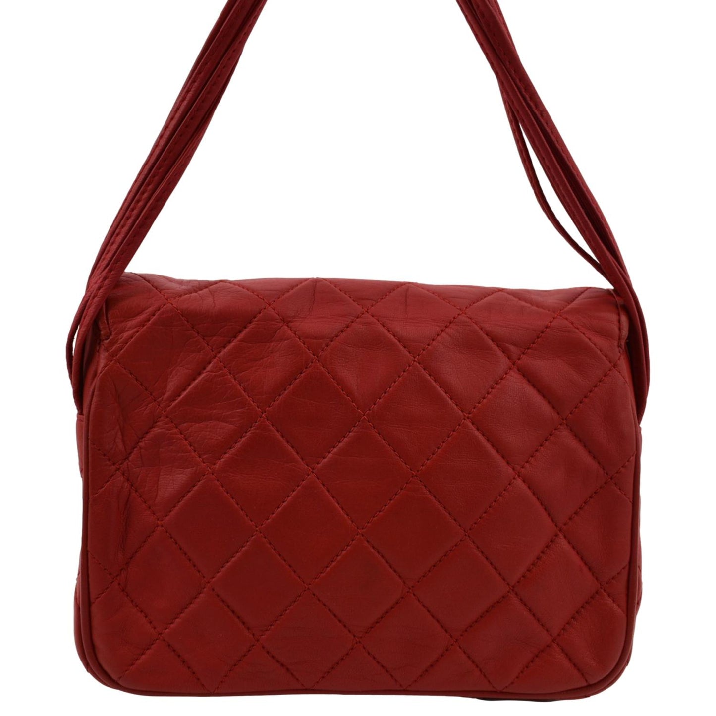 CHANEL Vintage Flap Lambskin Leather Shoulder Bag Red