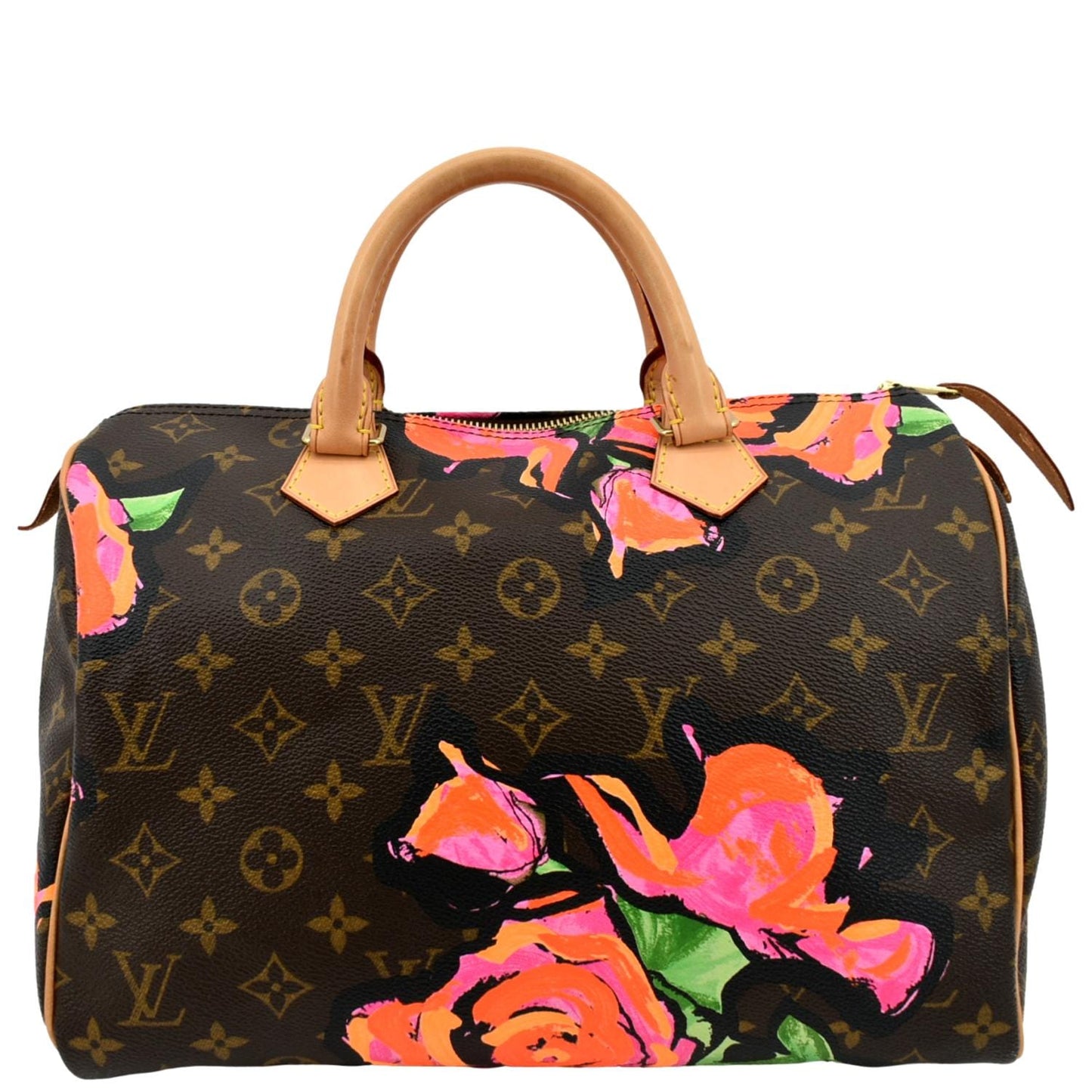 LOUIS VUITTON Roses  30 Monogram Canvas Satchel Bag Brown