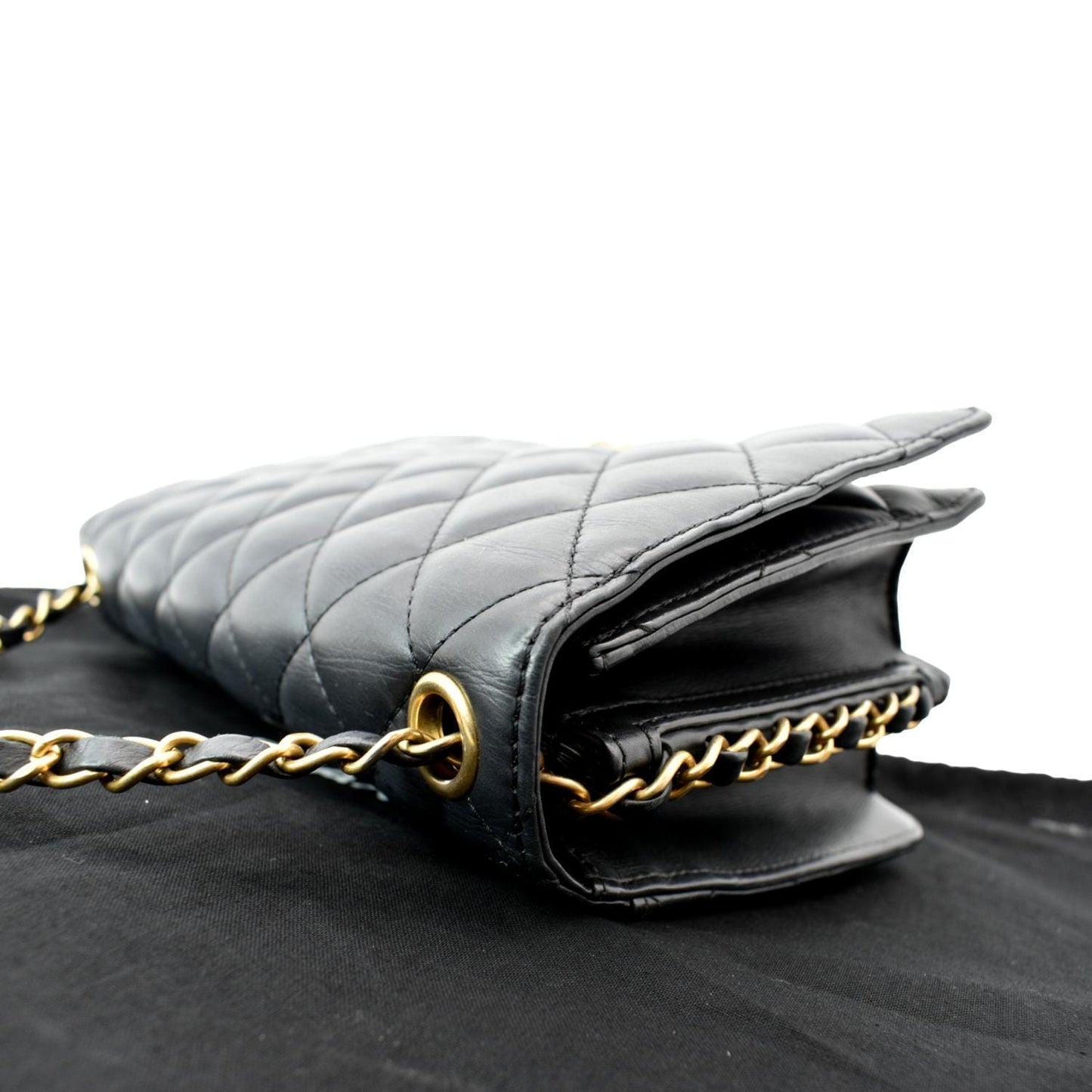 Chanel CC Side Chain Full Flap Leather Shoulder Bag Black