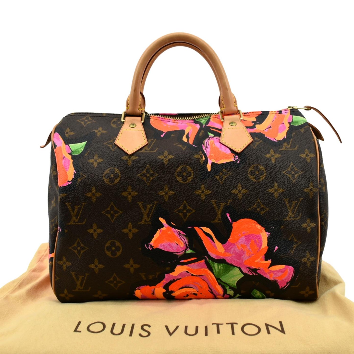 LOUIS VUITTON Roses  30 Monogram Canvas Satchel Bag Brown
