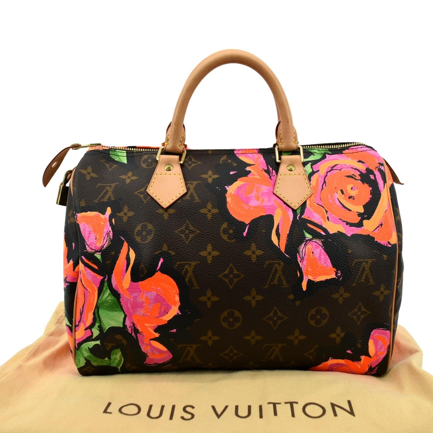 LOUIS VUITTON Roses  30 Monogram Canvas Satchel Bag Brown