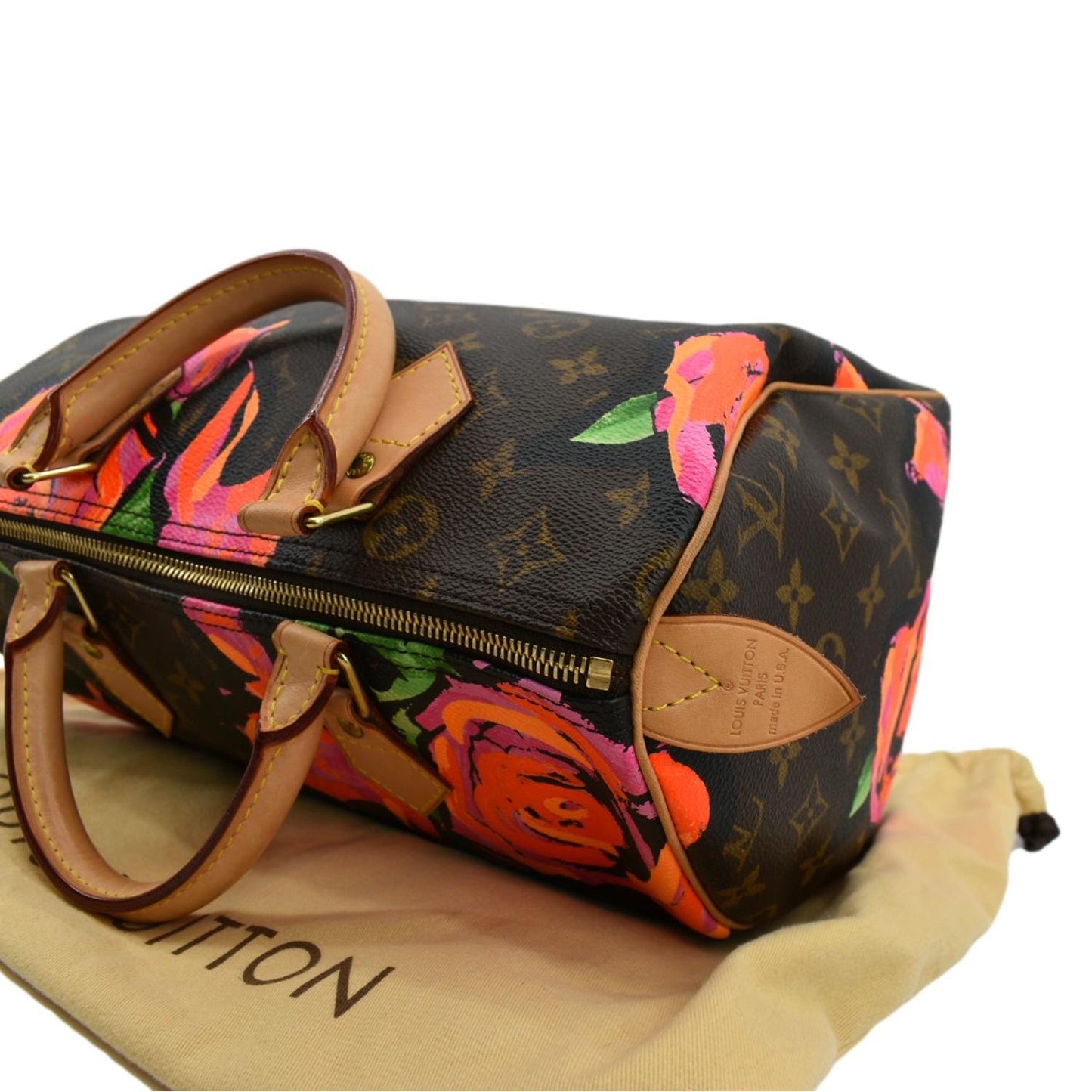 LOUIS VUITTON Roses  30 Monogram Canvas Satchel Bag Brown