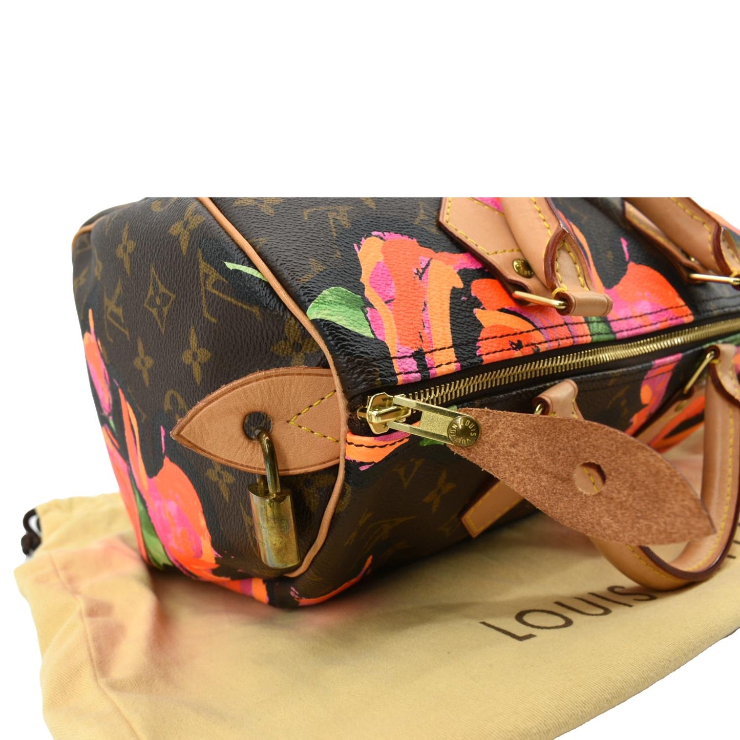 LOUIS VUITTON Roses  30 Monogram Canvas Satchel Bag Brown