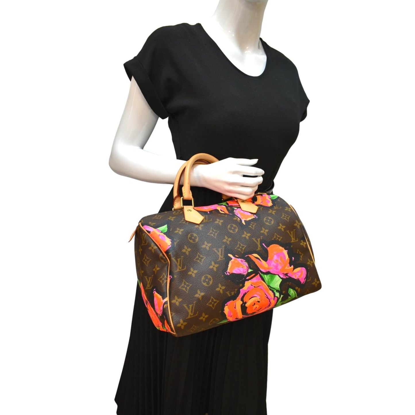 LOUIS VUITTON Roses  30 Monogram Canvas Satchel Bag Brown