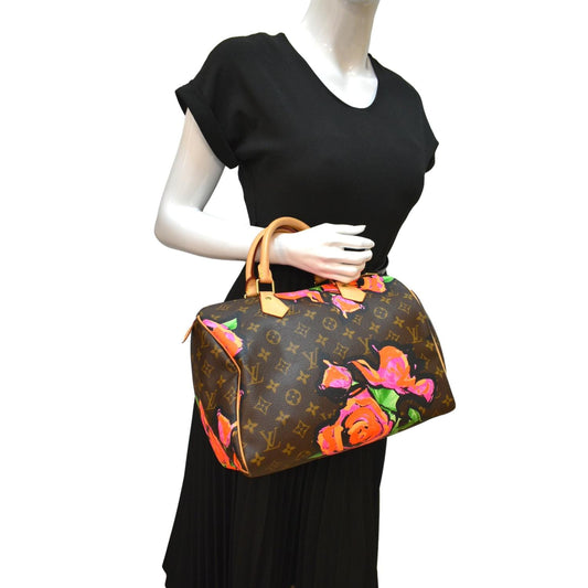 LOUIS VUITTON Roses  30 Monogram Canvas Satchel Bag Brown
