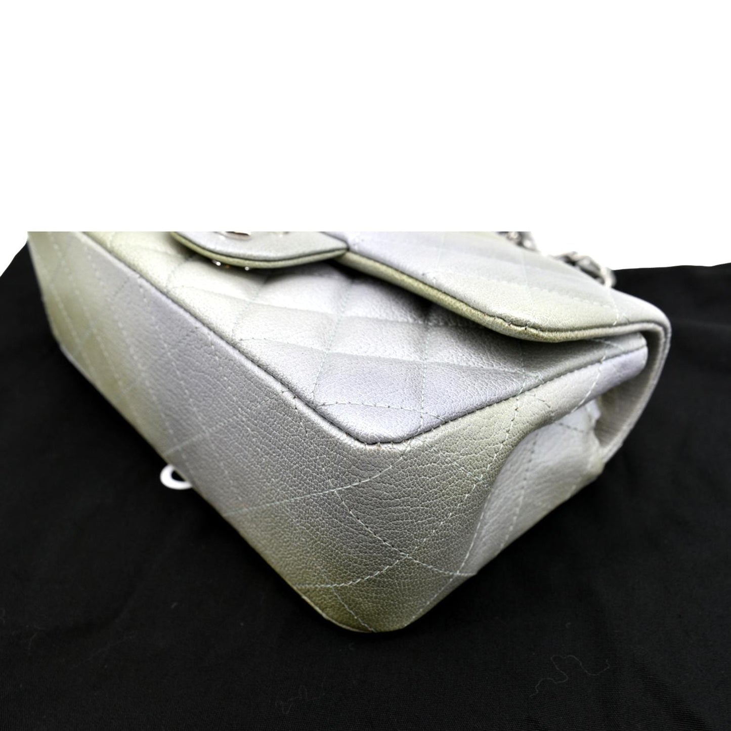 CHANEL Mini Rectangular Flap Quilted Chevre Leather Crossbody Bag Metallic Gray/Green