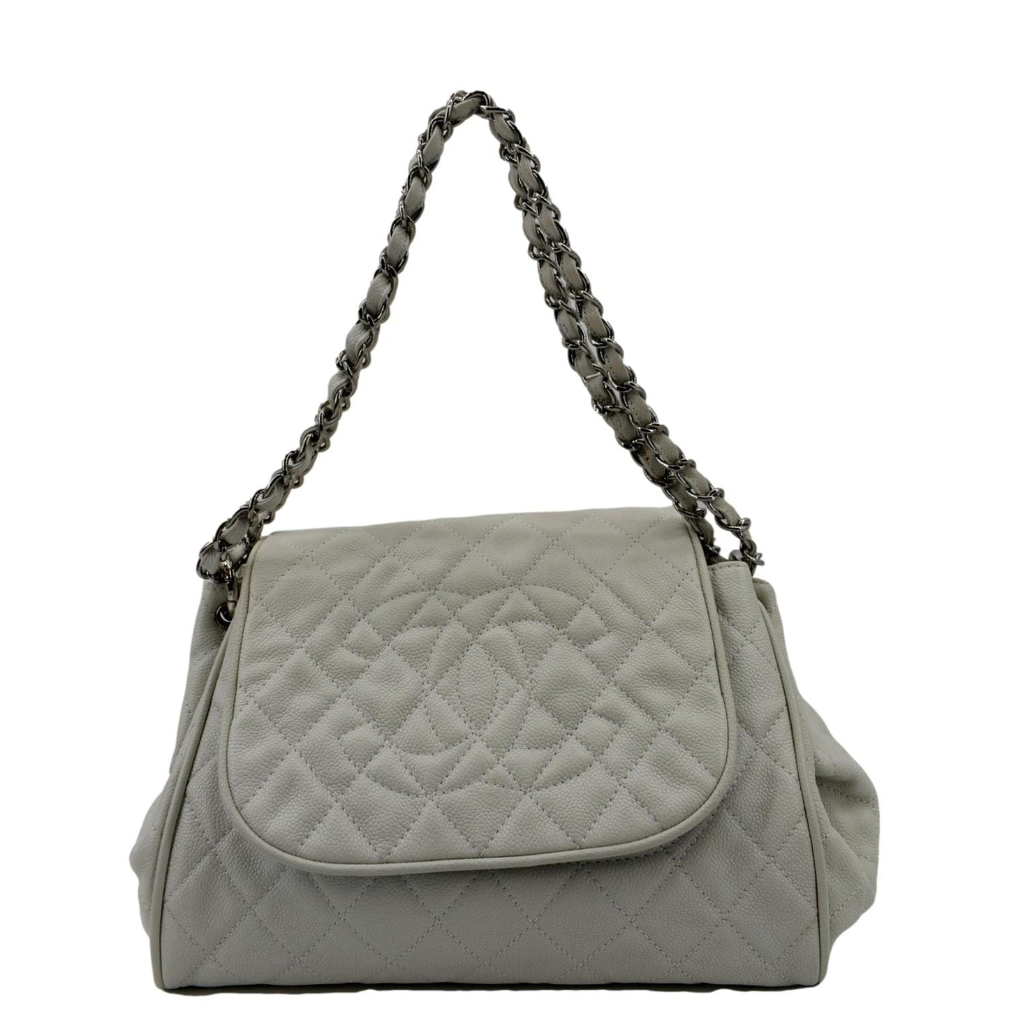 CHANEL Timeless Accordion Flap Caviar Leather Shoulder Bag White