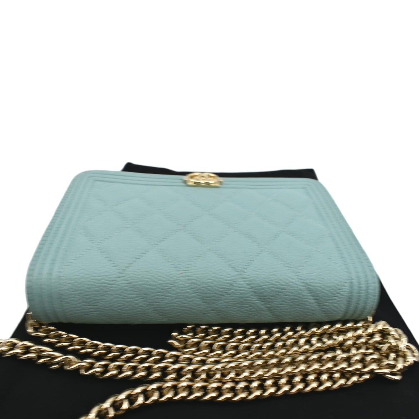 CHANEL Boy Woc Caviar Leather Wallet On Chain Clutch Bag Light Green